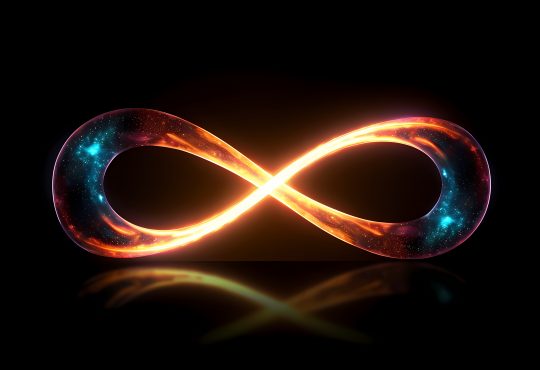 A multi-colour infinity loop on a black background