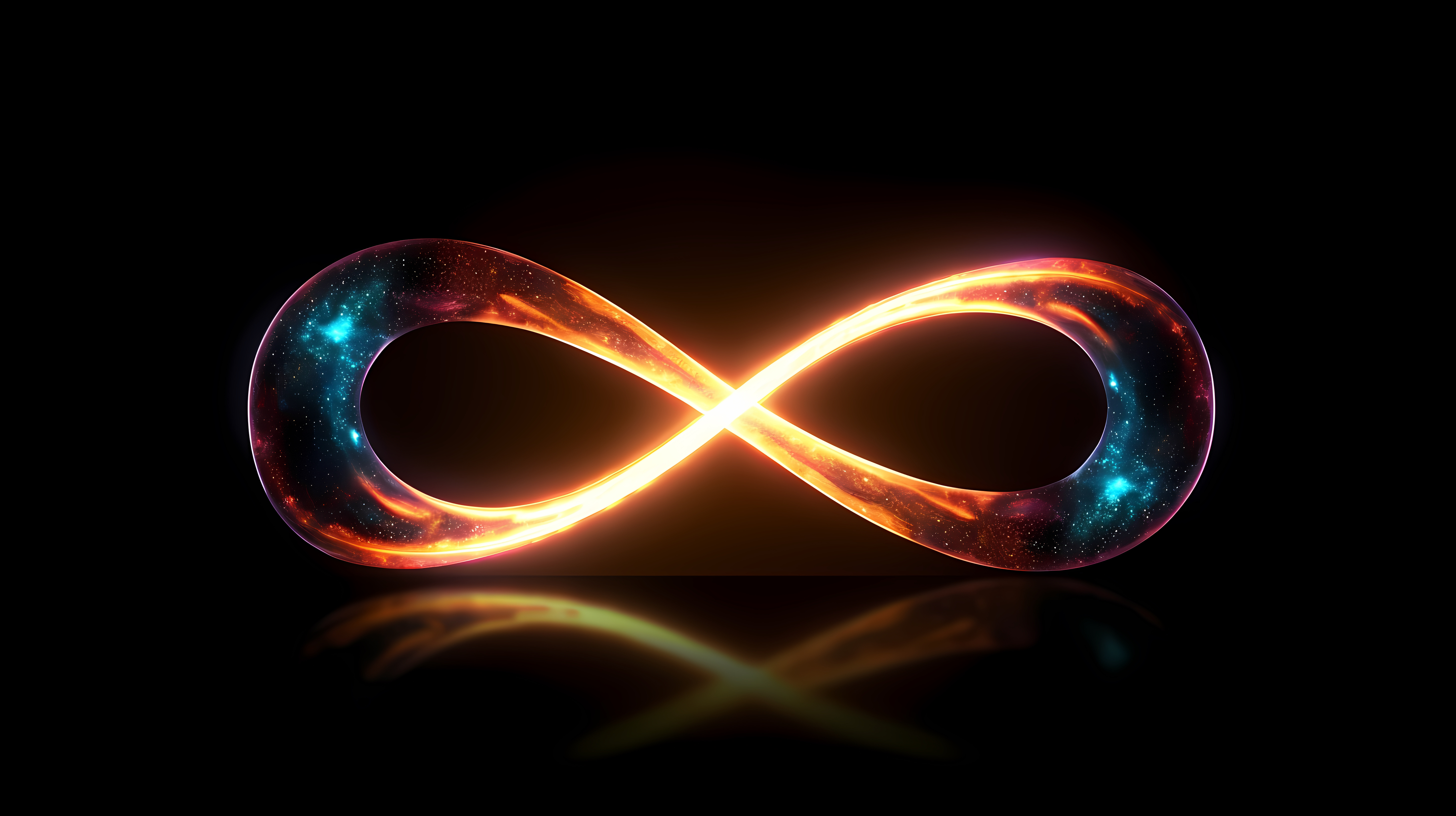 A multi-colour infinity loop on a black background